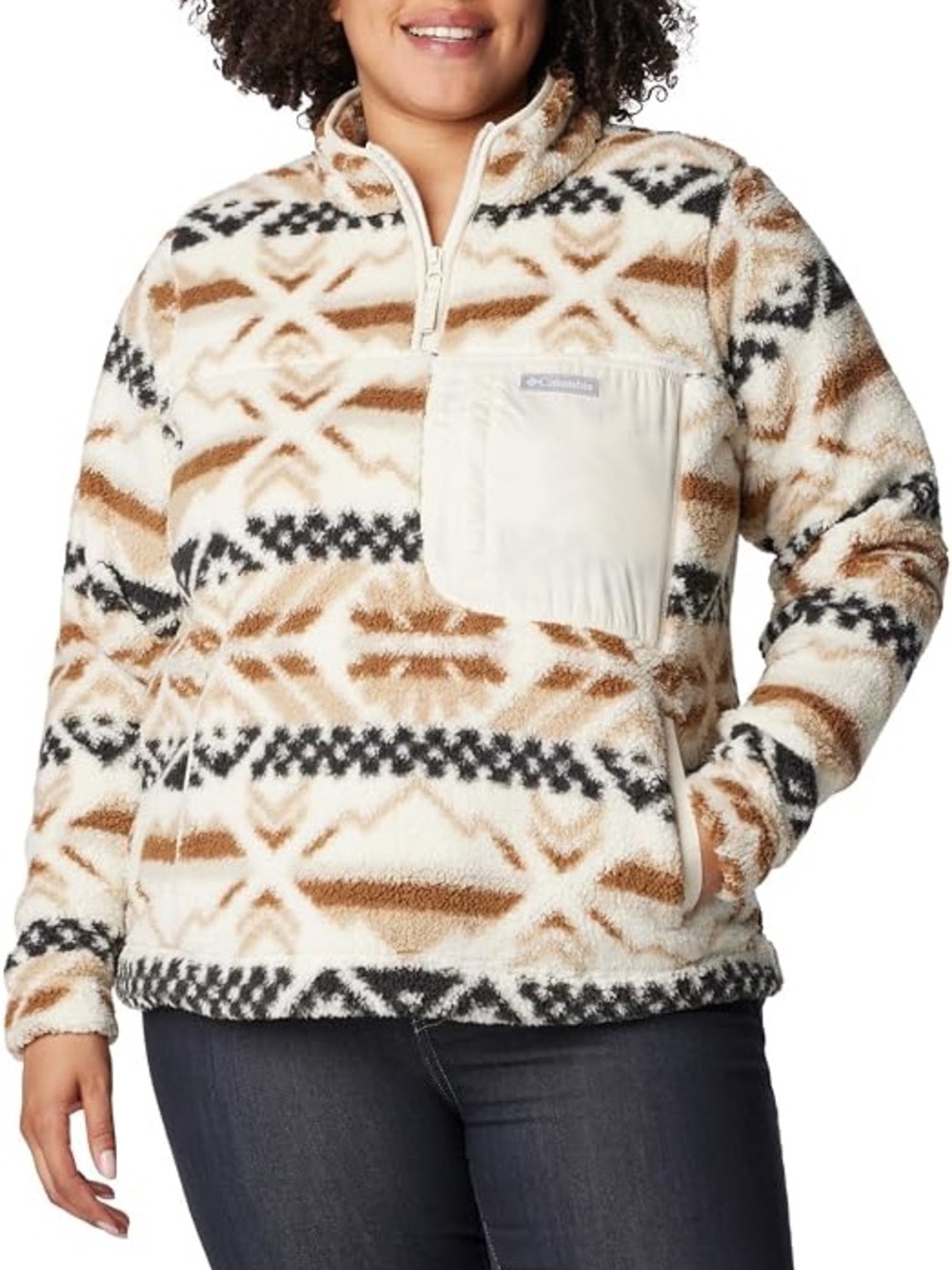 Columbia West Bend ll 1/4 Zip Pullover Cream, Brown & Black Patterned Fleece